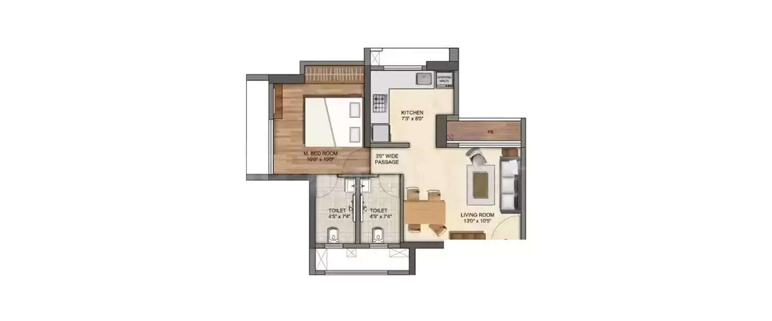 Floor plan for 1 BHK