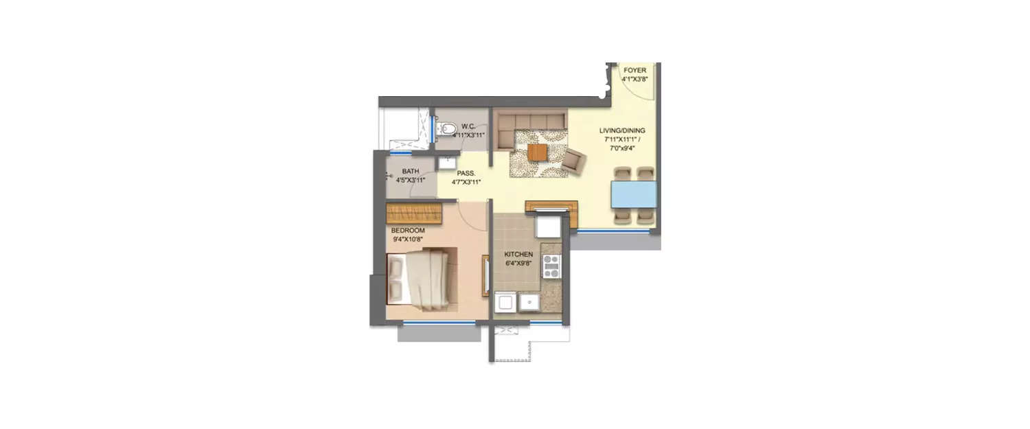Floor plan for 1 BHK