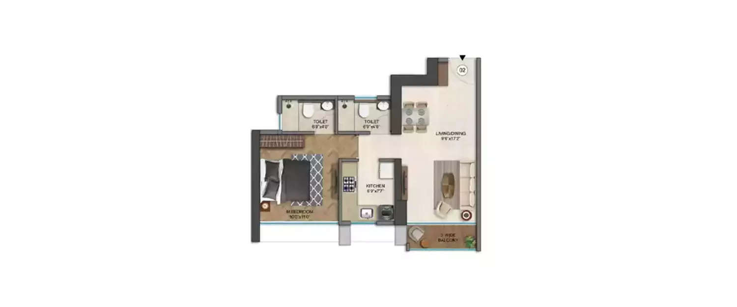 Floor plan for 1 BHK
