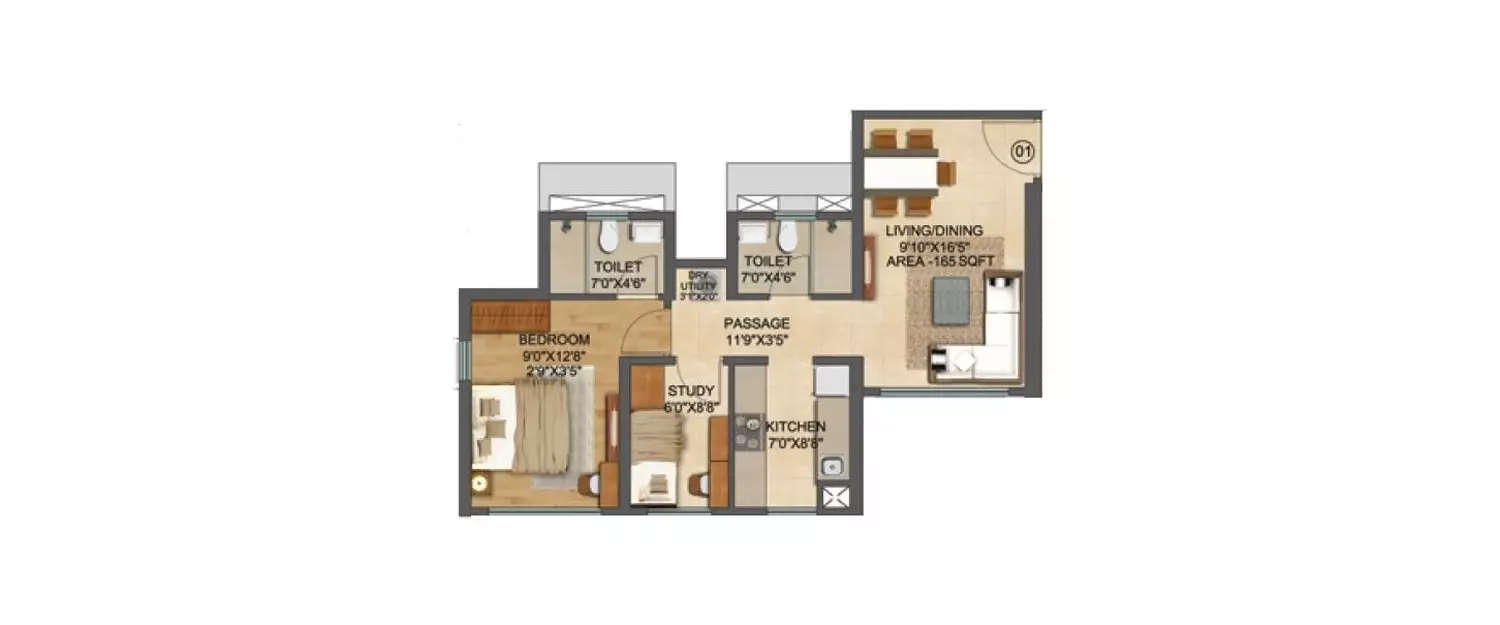 Floor plan for 1.5 BHK
