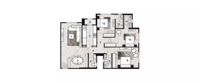 Rustomjee Summit Borivali - Floor plan 3 BHK 1139 Sq.ft