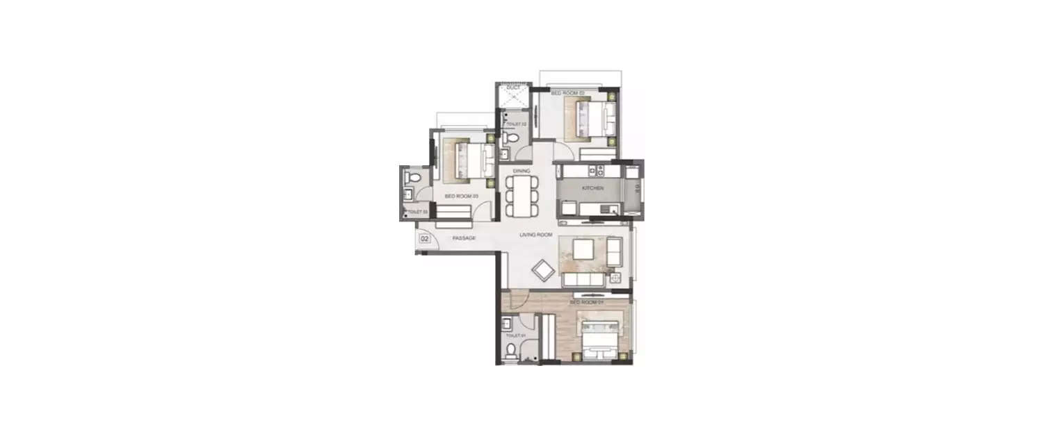 Floor plan for 3 BHK