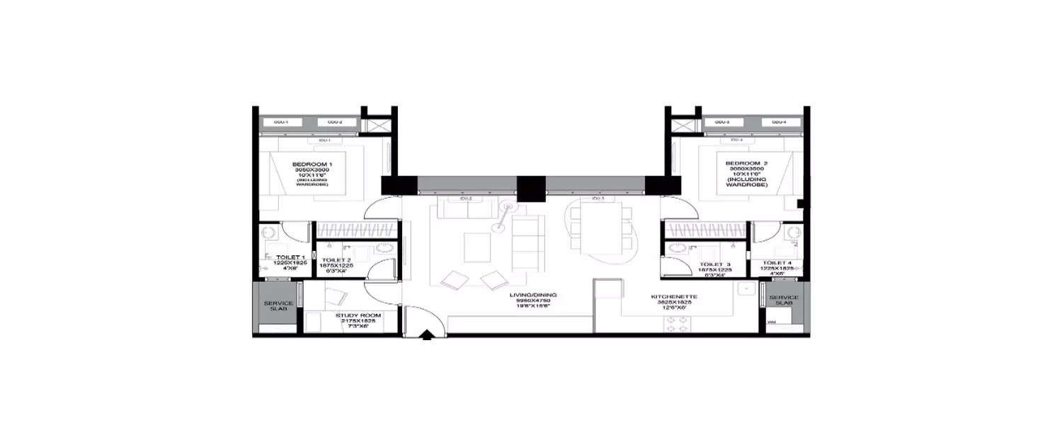 Floor plan for 2.5 BHK