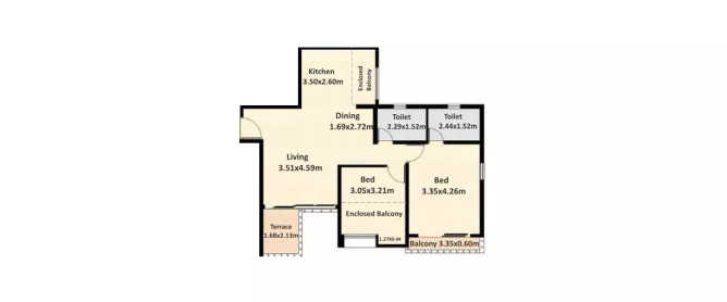 Nyati Elysia Kharadi - Floor plan 2 BHK 560 Sq.ft