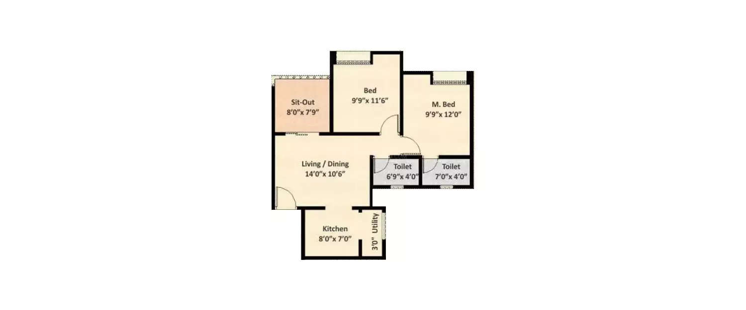 Floor plan for 2 BHK