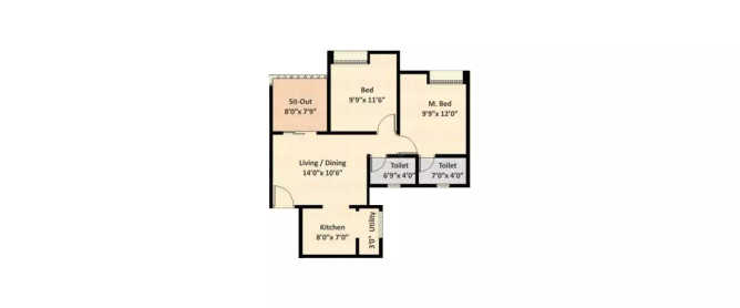 Nyati Equatorial Bavdhan - Floor plan 2 BHK 783 Sq.ft