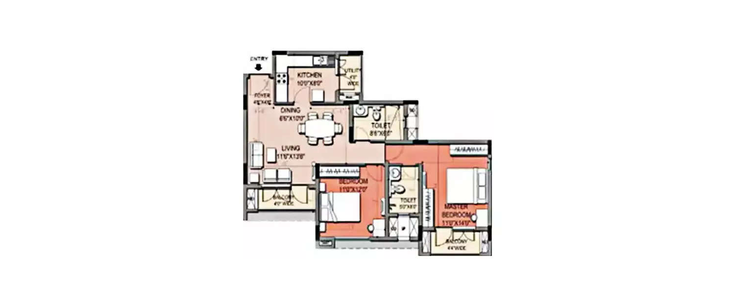 Floor plan for 2 BHK