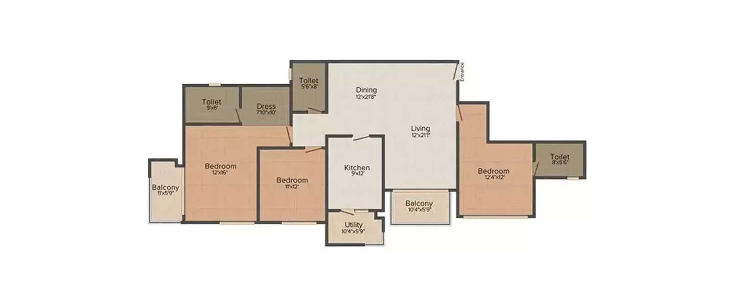 Floor plan for 3 BHK