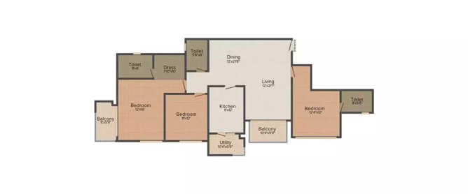 Purva Atria Platina HBR Layout - Floor plan 3 BHK 2050 Sq.ft