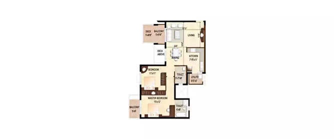Purva High Crest Anjanapura - Floor plan 2 BHK 1339 Sq.ft