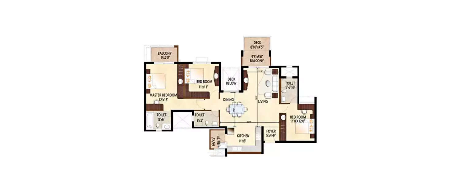 Floor plan for 3 BHK
