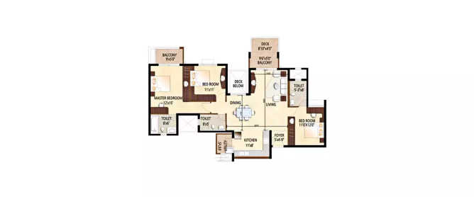 Purva Highland Mallasandra - Floor plan 3 BHK 1498 Sq.ft