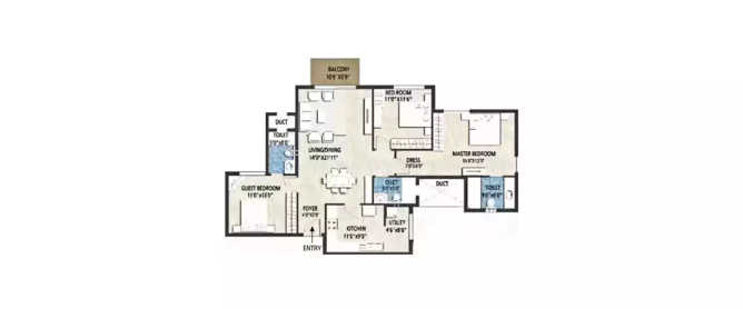 Purva Skywood Devanahalli - Floor plan 3 BHK 1690 Sq.ft