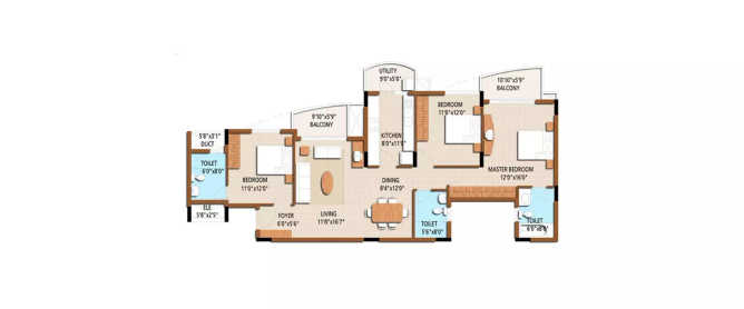 Purva Venezia Yelahanka - Floor plan 3 BHK 1610 Sq.ft