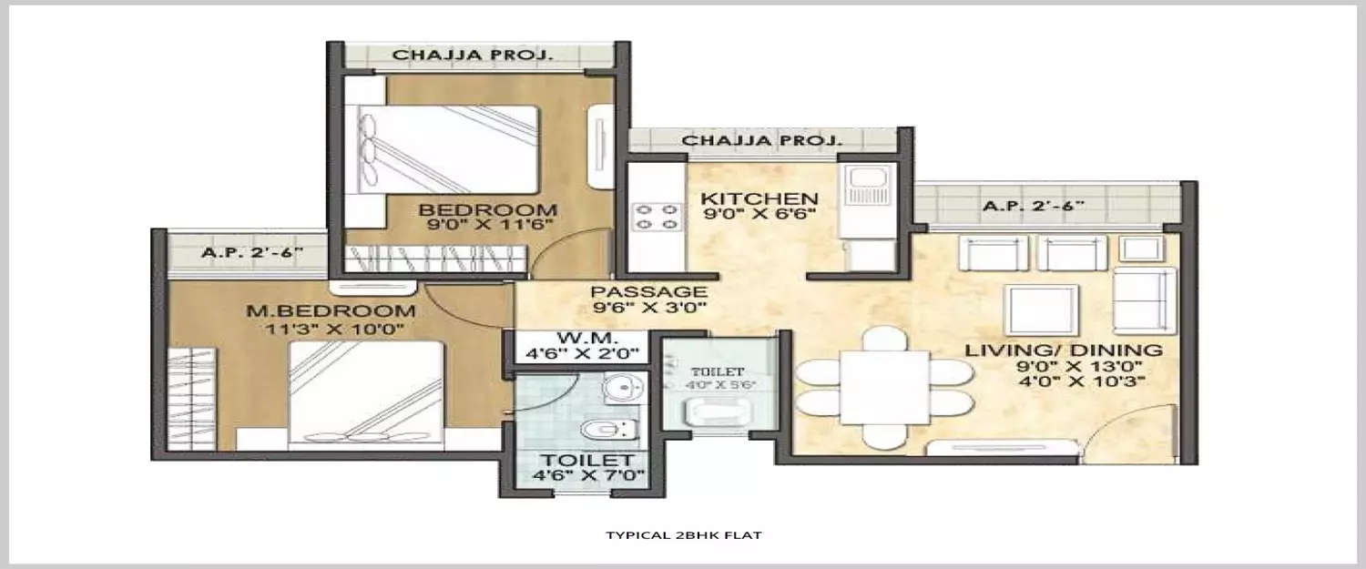 Floor plan for 2 BHK