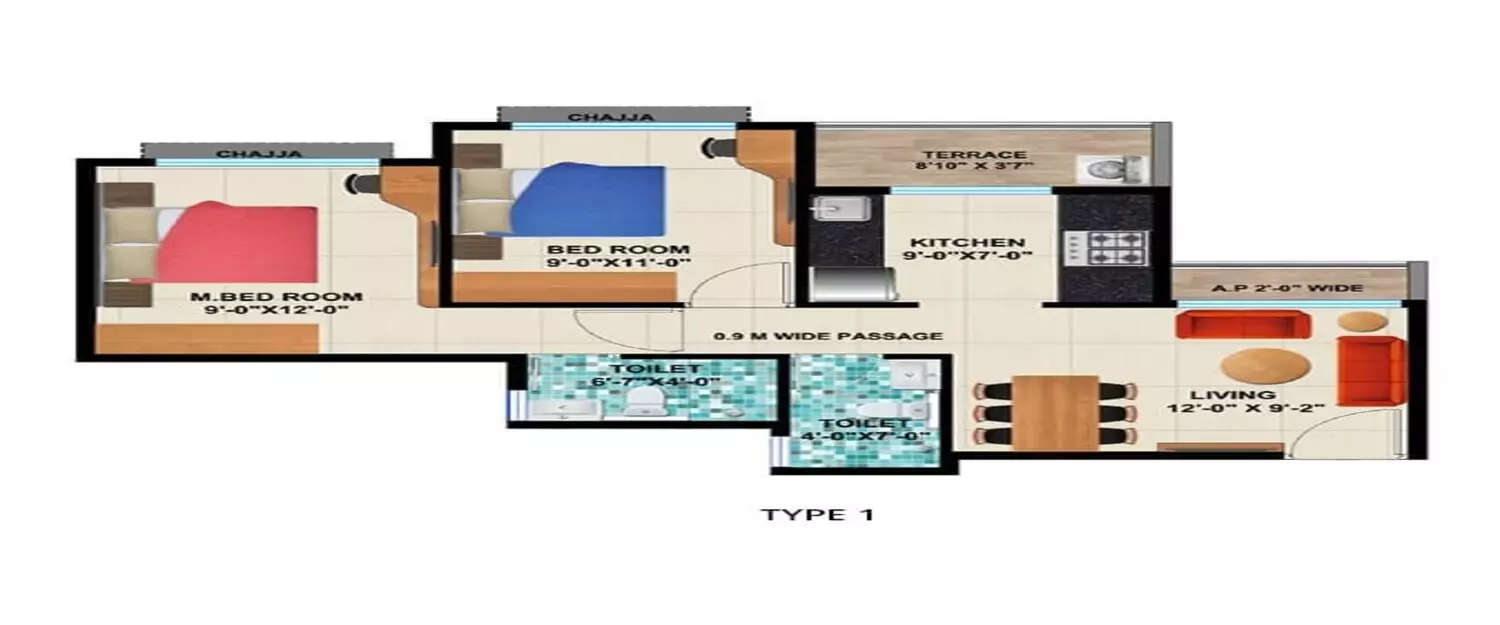 Floor plan for 2 BHK