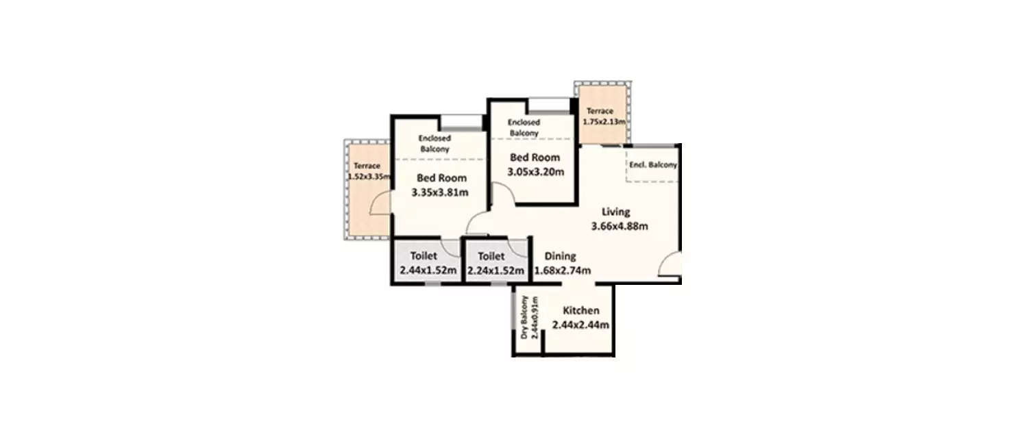 Floor plan for 2 BHK