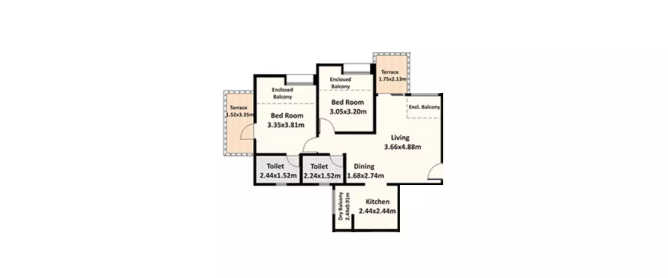 Nyati Evara Mohammed Wadi - Floor plan 2 BHK 631 Sq.ft