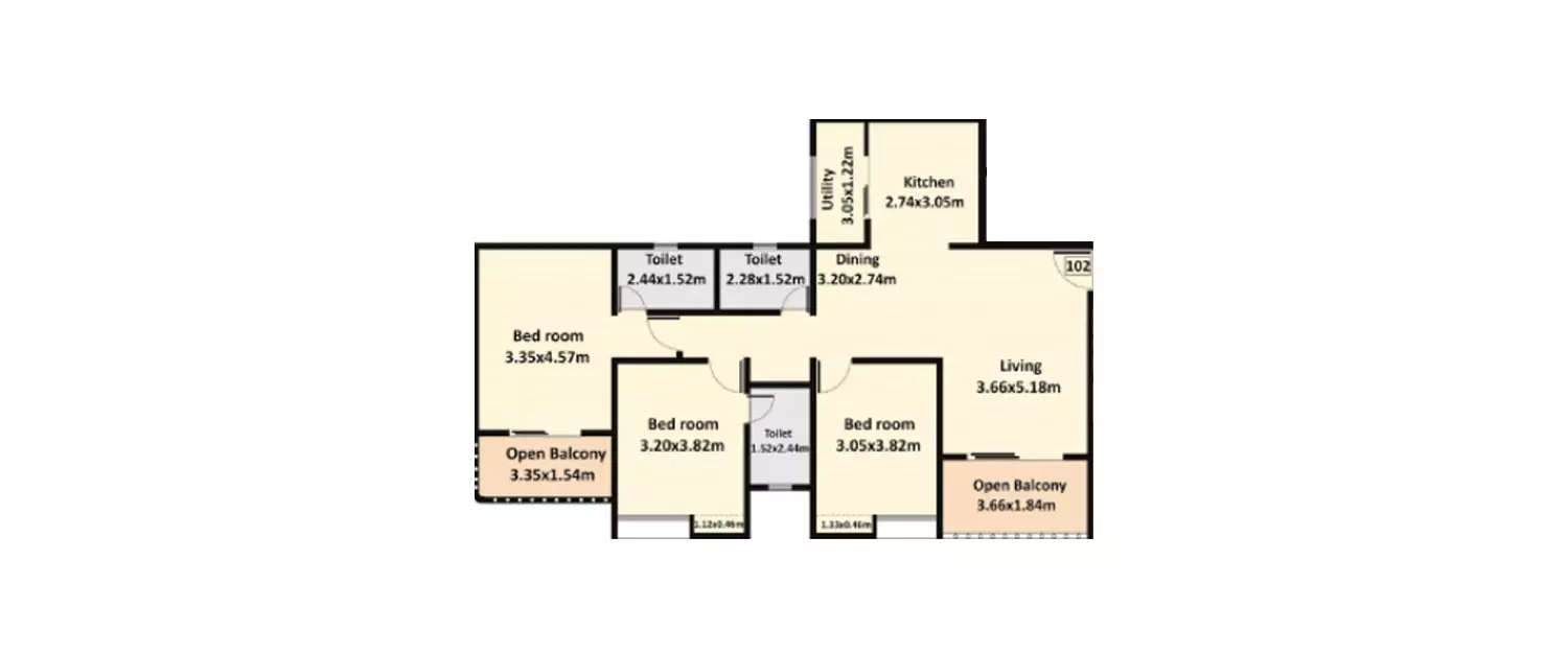 Floor plan for 3 BHK
