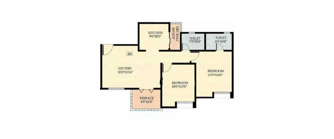 Nyati Ethos Undri - Floor plan 2 BHK 1100 Sq.ft
