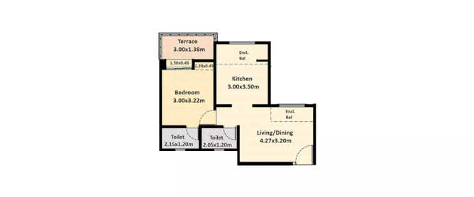 Nyati Elan South East I Wagholi - Floor plan 1 BHK 384 Sq.ft