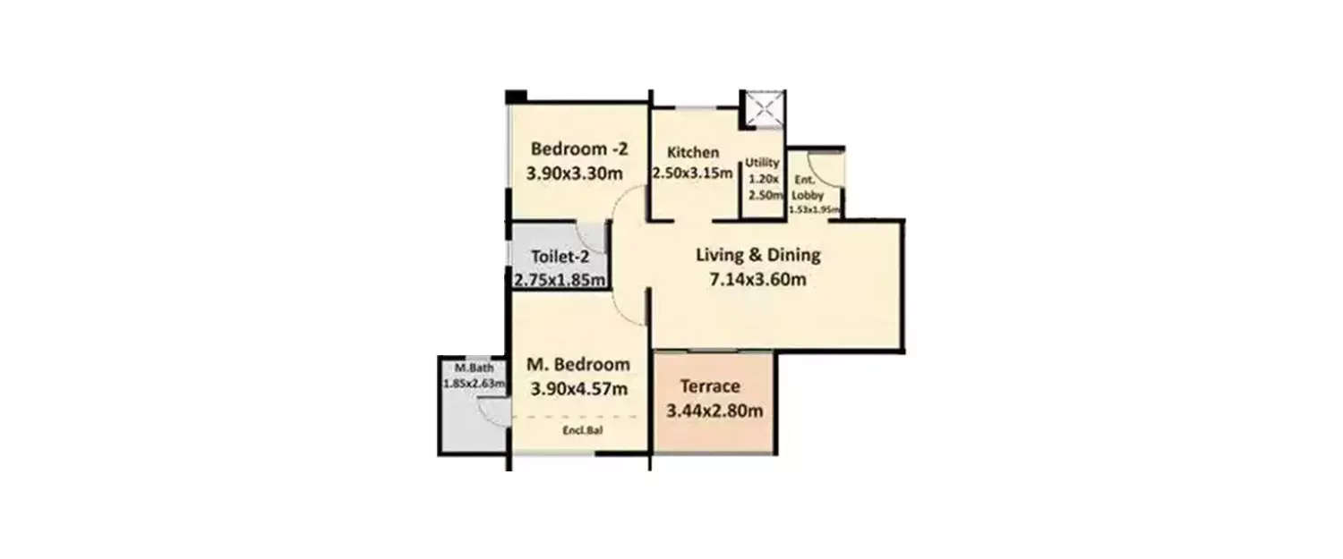 Floor plan for 2 BHK
