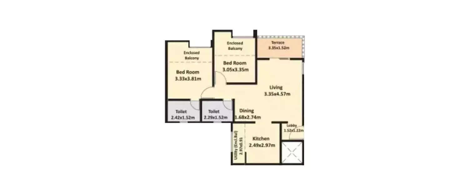 Floor plan for 2 BHK