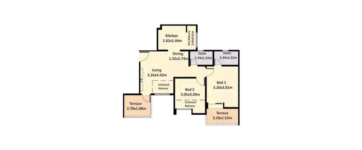 Floor plan for 2 BHK
