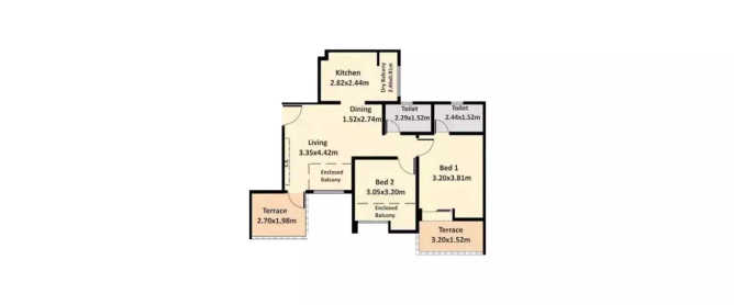 Nyati Erica Undri - Floor plan 2 BHK 899 Sq.ft
