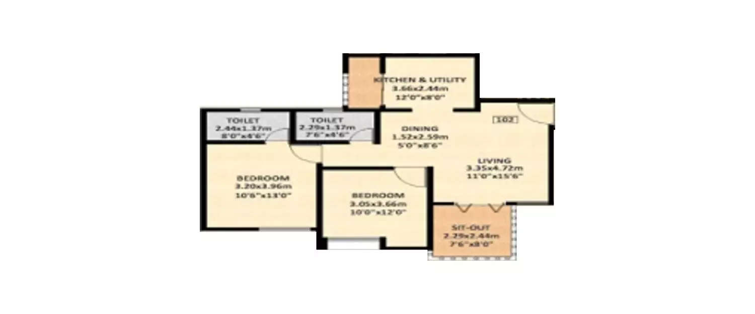 Floor plan for 2 BHK