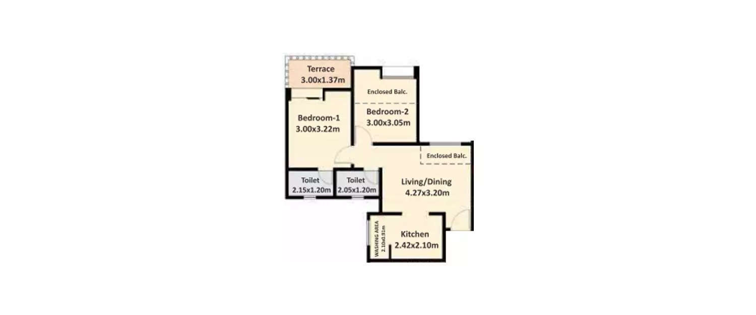Floor plan for 2 BHK
