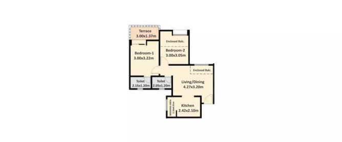 Nyati Elan West III Wagholi - Floor plan 2 BHK 636 Sq.ft