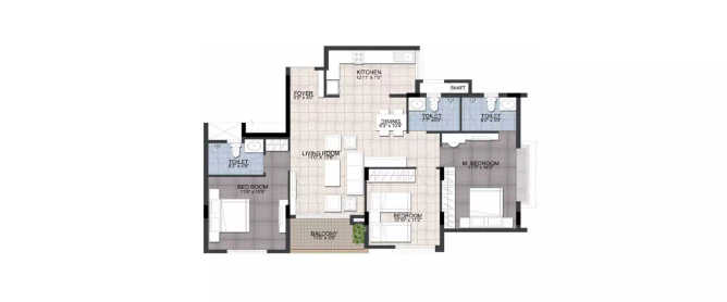 Ajmera Annex Electronic City - Floor plan 3 BHK 973 Sq.ft