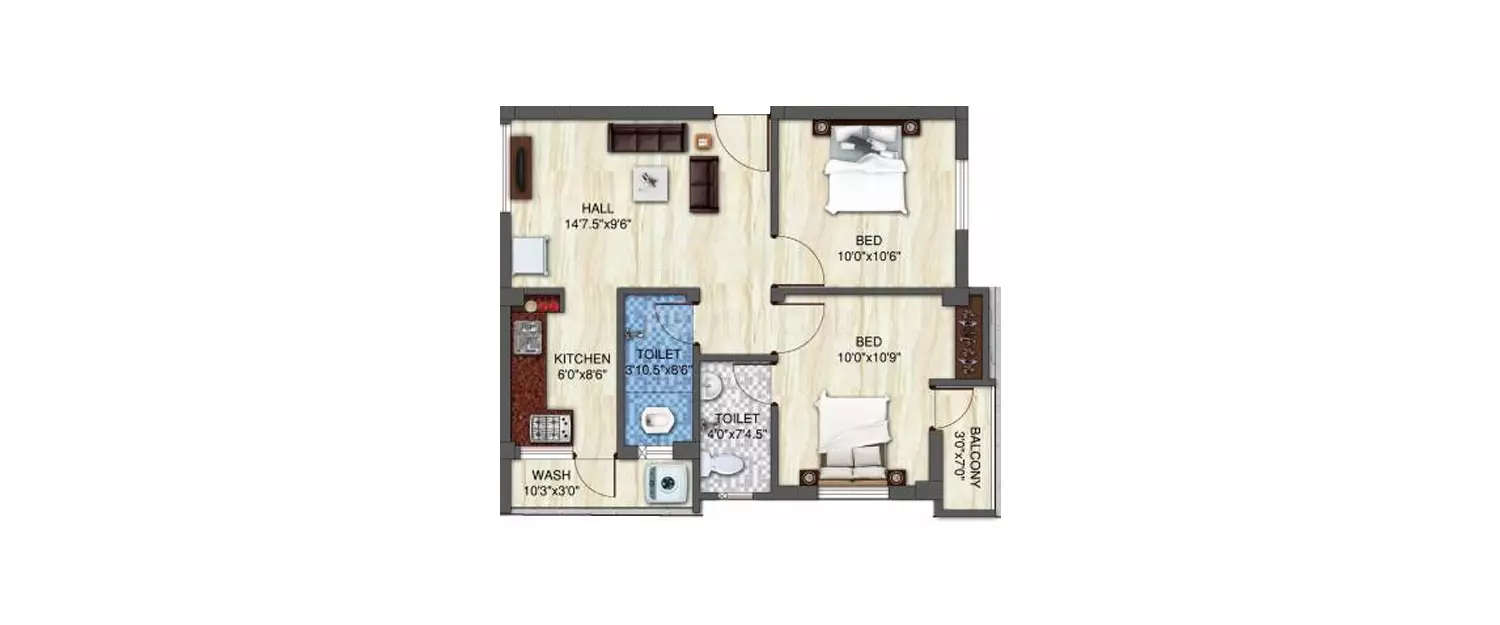 Floor plan for 2 BHK