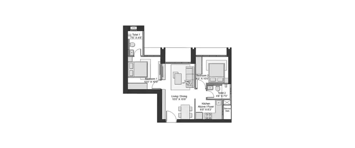 Floor plan for 2 BHK