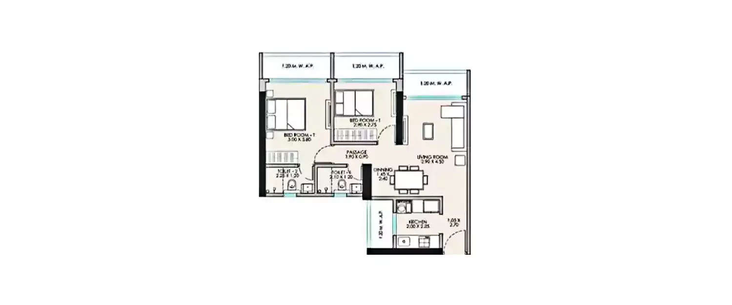 2 BHK Apartment 734 Sq.ft