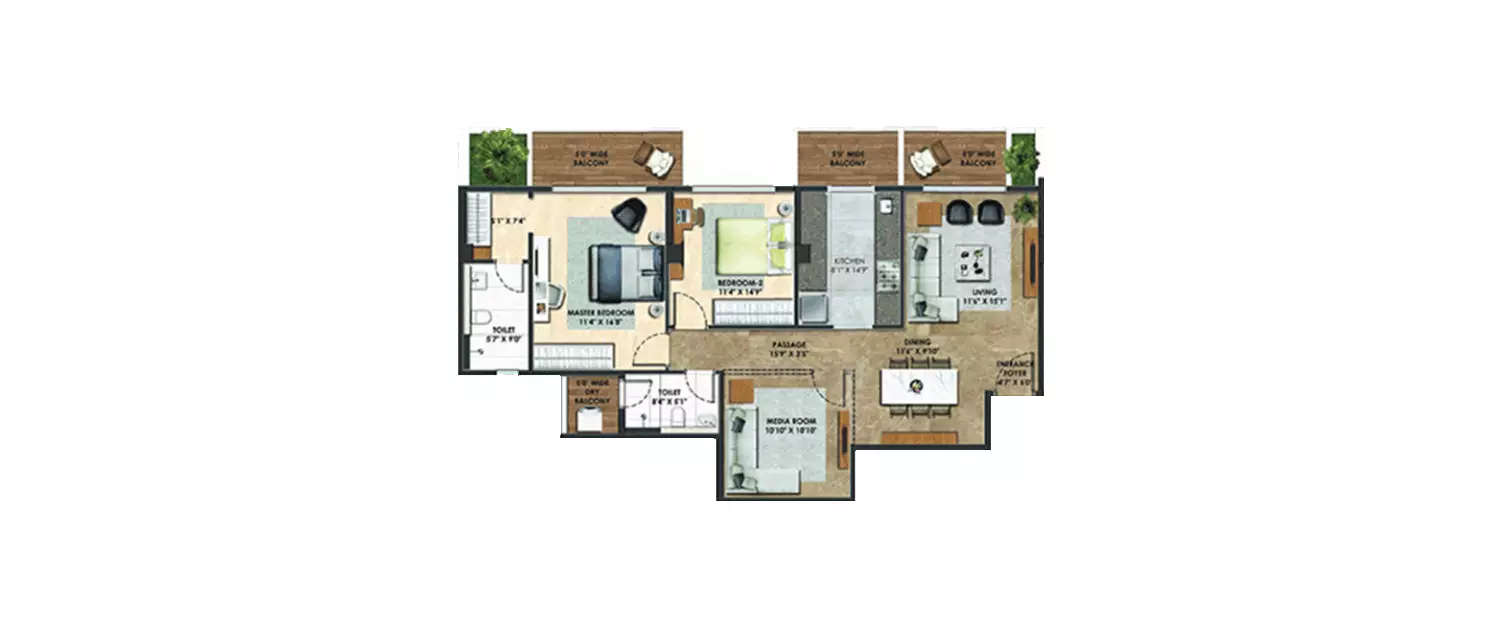 Floor plan for 2.5 BHK