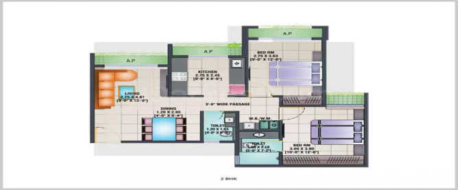Arihant Aloki Karjat - Floor plan 2 BHK 542 Sq.ft