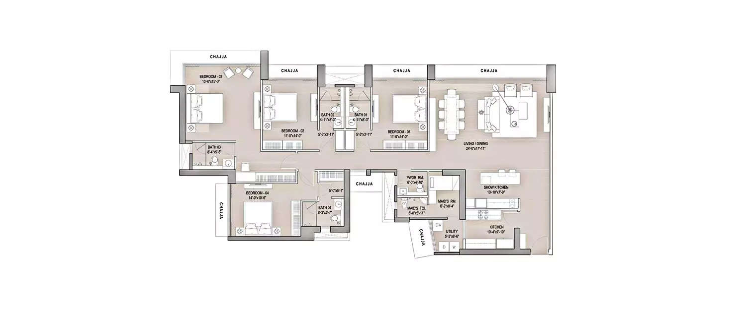 Floor plan for 4 BHK