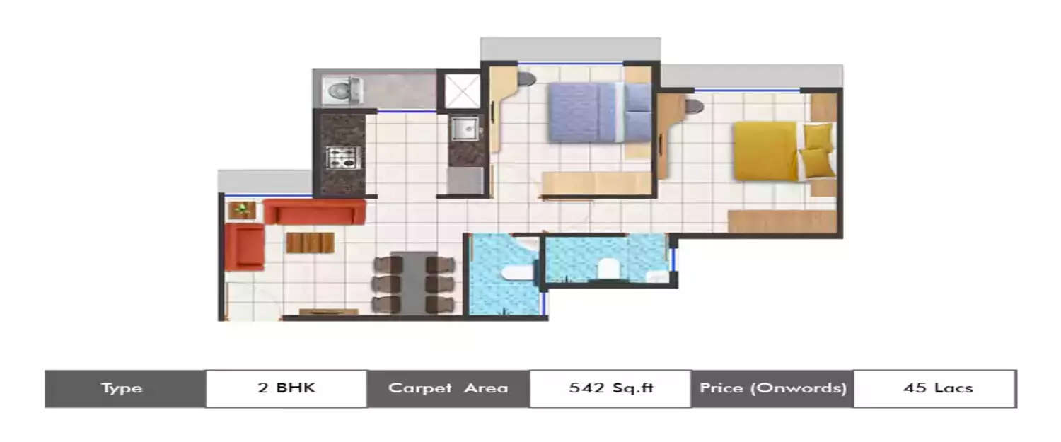 Floor plan for 2 BHK