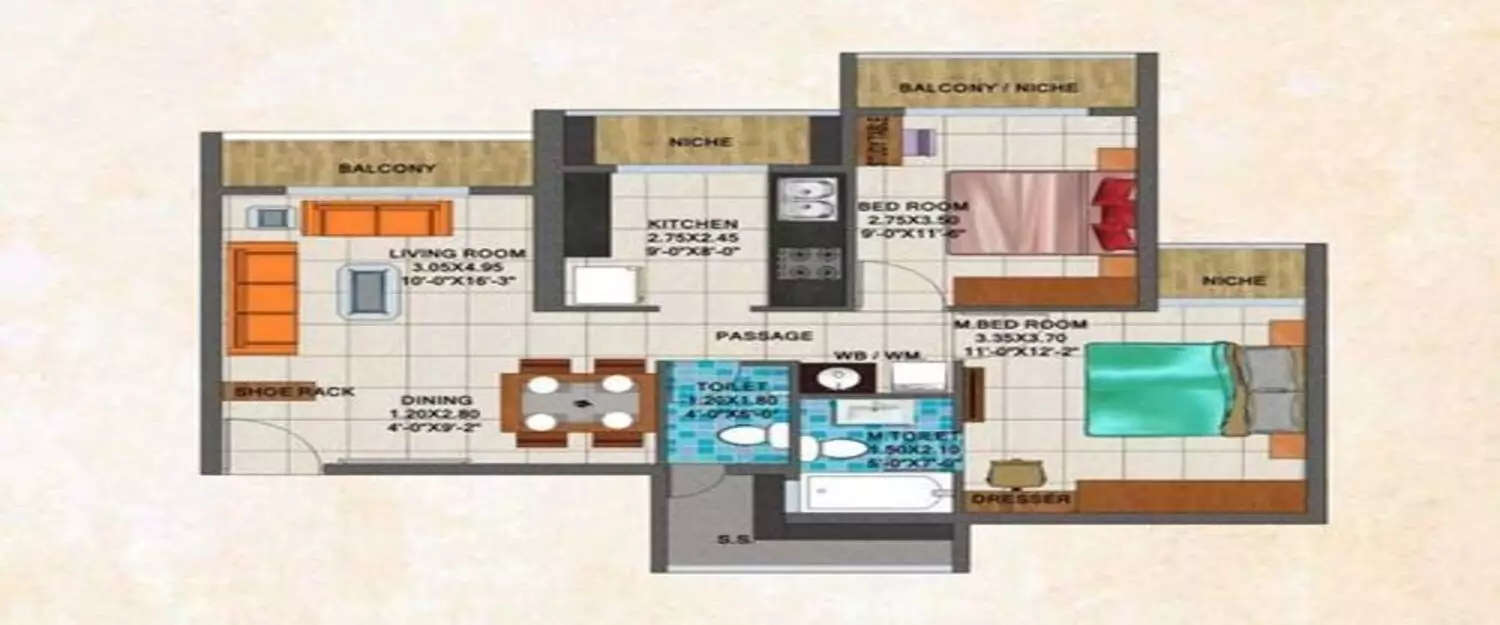 Floor plan for 2 BHK