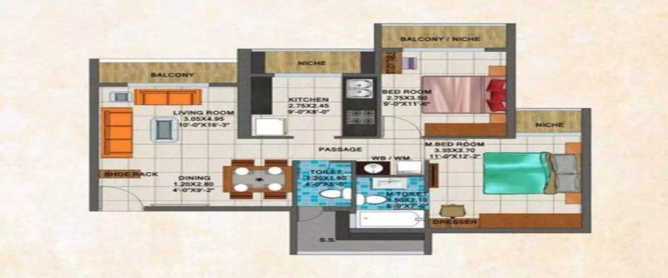 Arihant Galenia Panvel - Floor plan 2 BHK  Sq.ft