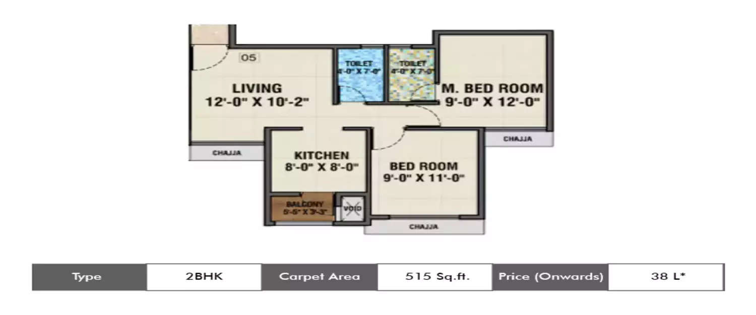 Floor plan for 2 BHK