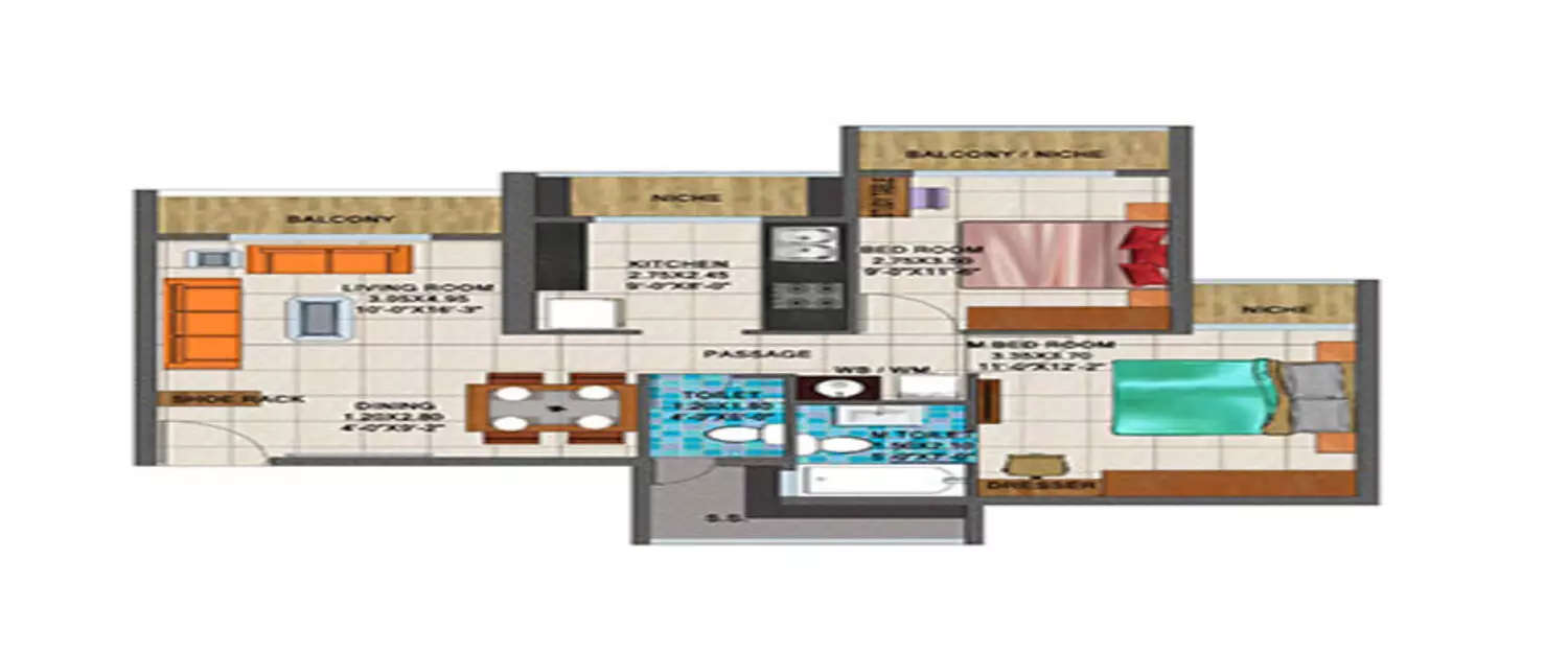 Floor plan for 2 BHK