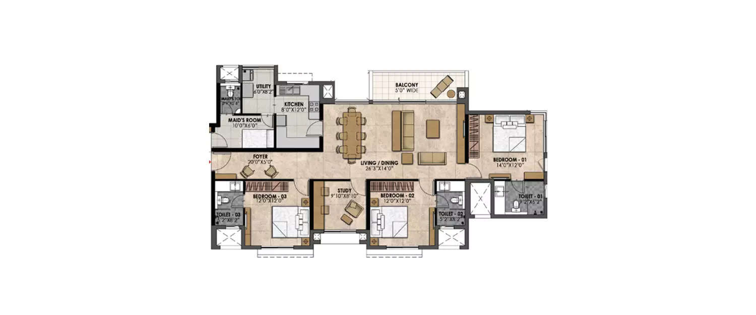 Floor plan for 3.5 BHK