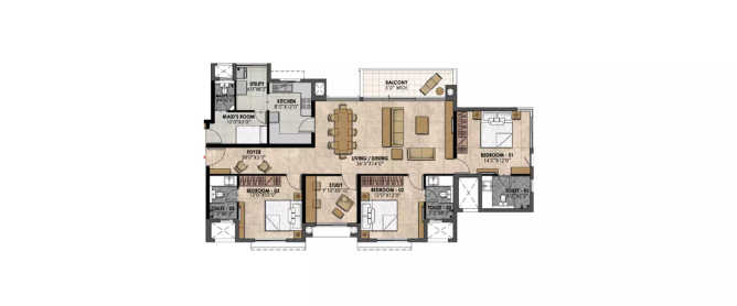 Prestige Fairfield Dollars Colony - Floor plan 3.5 BHK 1419 Sq.ft