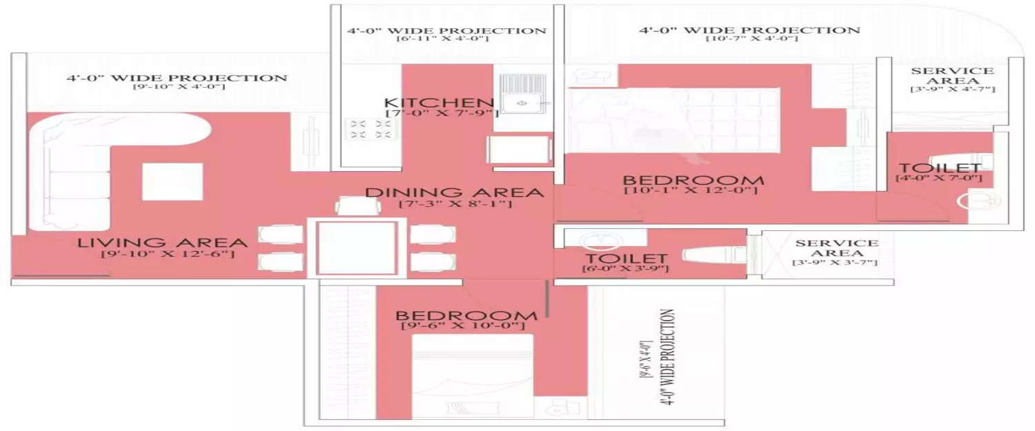 Floor plan for 2 BHK