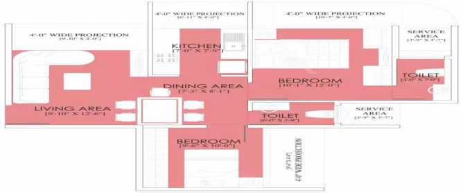 Ruparel Sky Greens Kandivali - Floor plan 2 BHK 530 Sq.ft