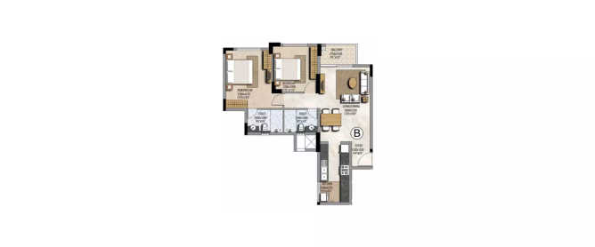 Prestige Misty Waters Hebbal - Floor plan 2 BHK 1138 Sq.ft