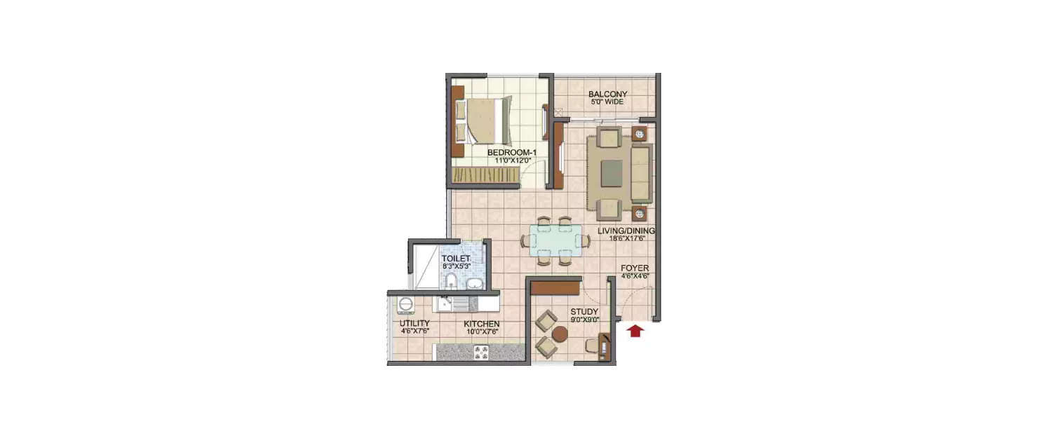 Floor plan for 1.5 BHK